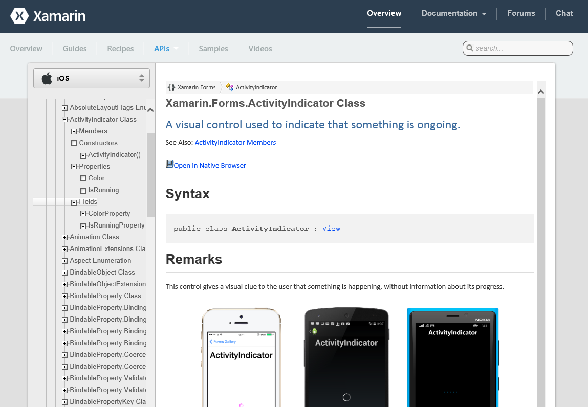 Xamarin's ActivityIndicator Documentation