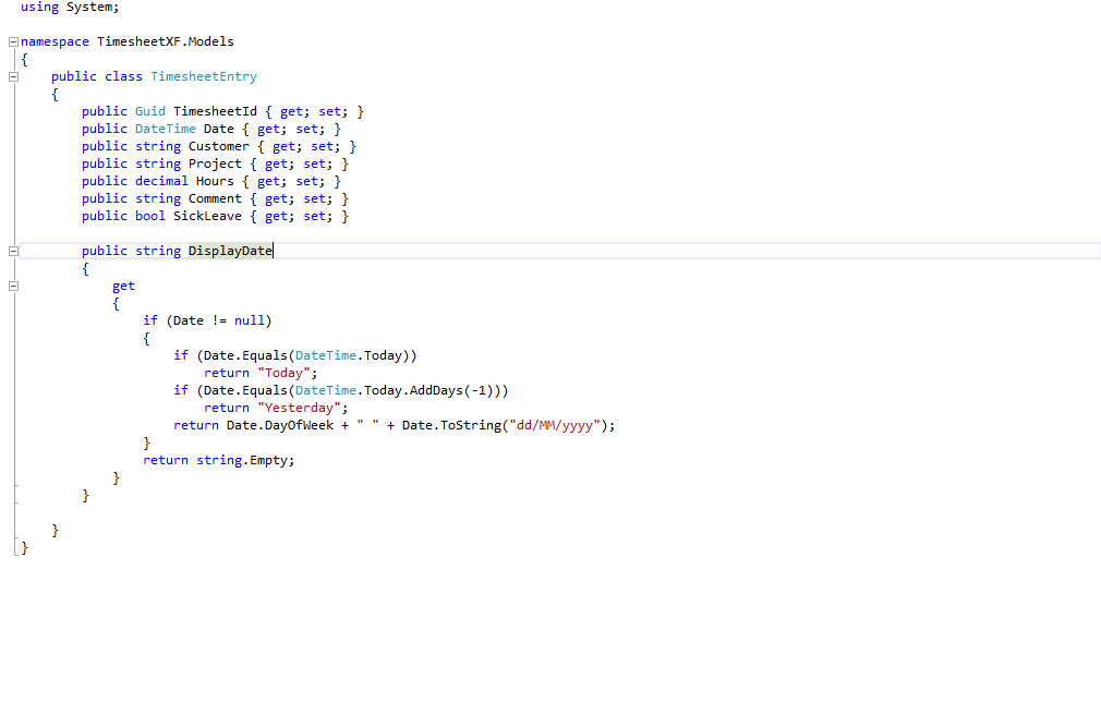 TimesheetEntry.cs class